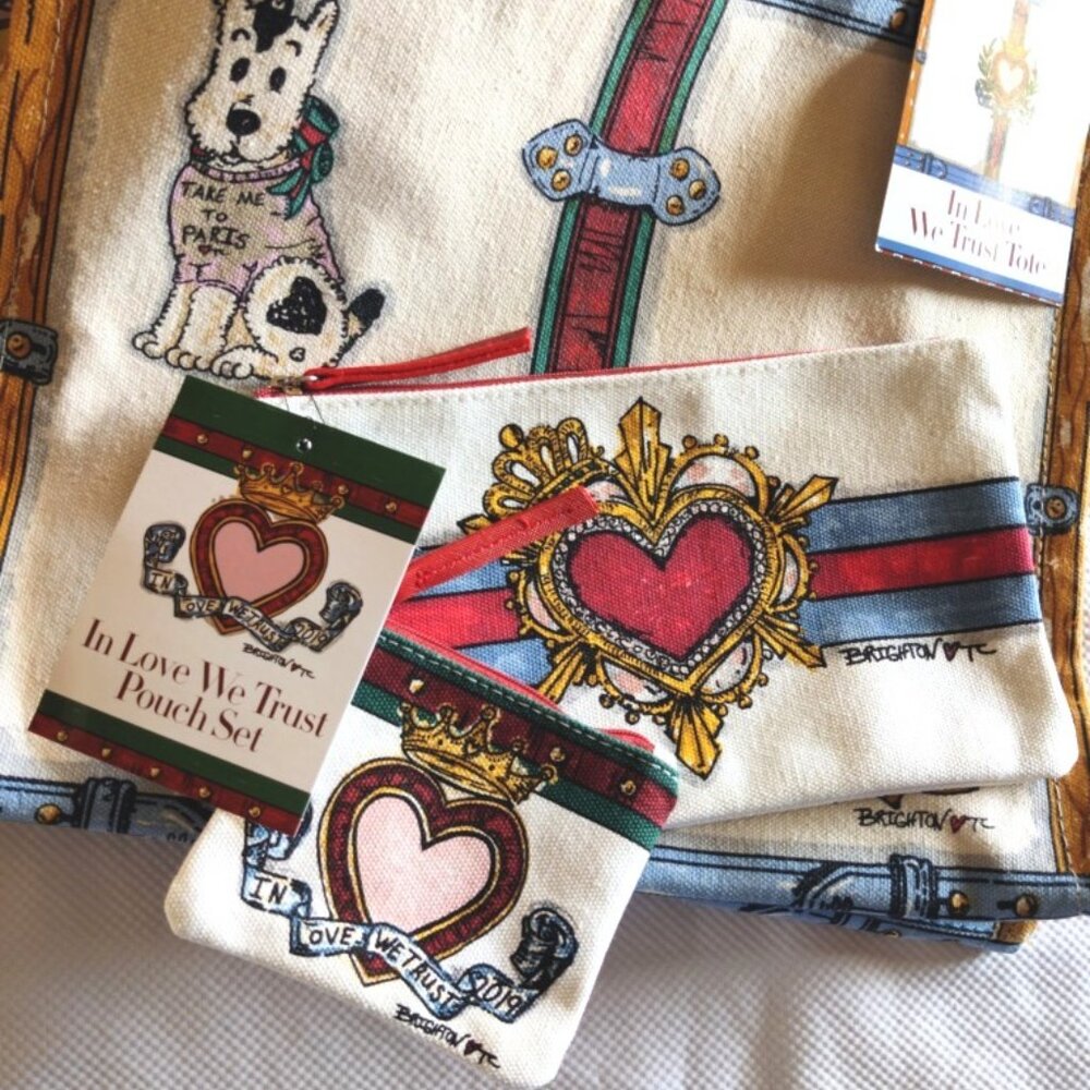 Brighton "In Love We Trust" Canvas Tote Bag & 2 Matching Pouches Bundle, NWT - Picture 2 of 8